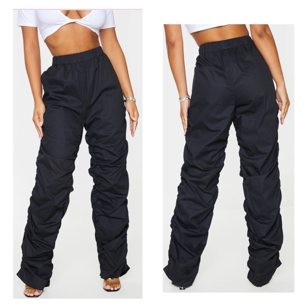 PRETTYLITTLETHING Ruched Pants Pretty Little Thing Black Skinny Size 4